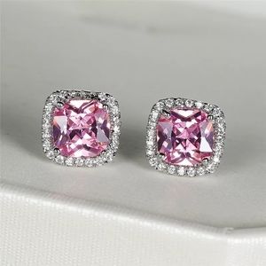New Silver Square Zirconia Earrings